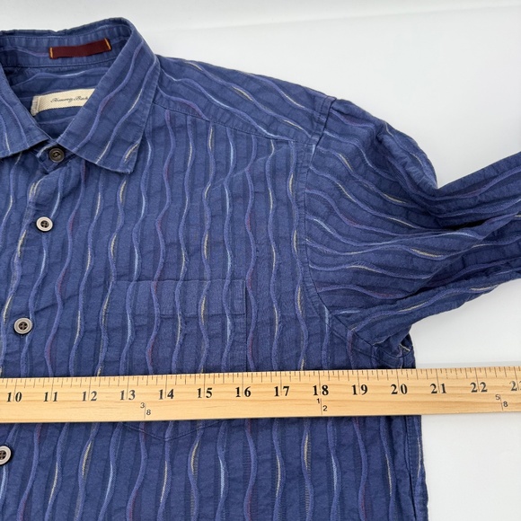 Tommy Bahama Shirt Men Medium Blue Long Sleeve Button Up Silk Blend Embroidered - Picture 9 of 11